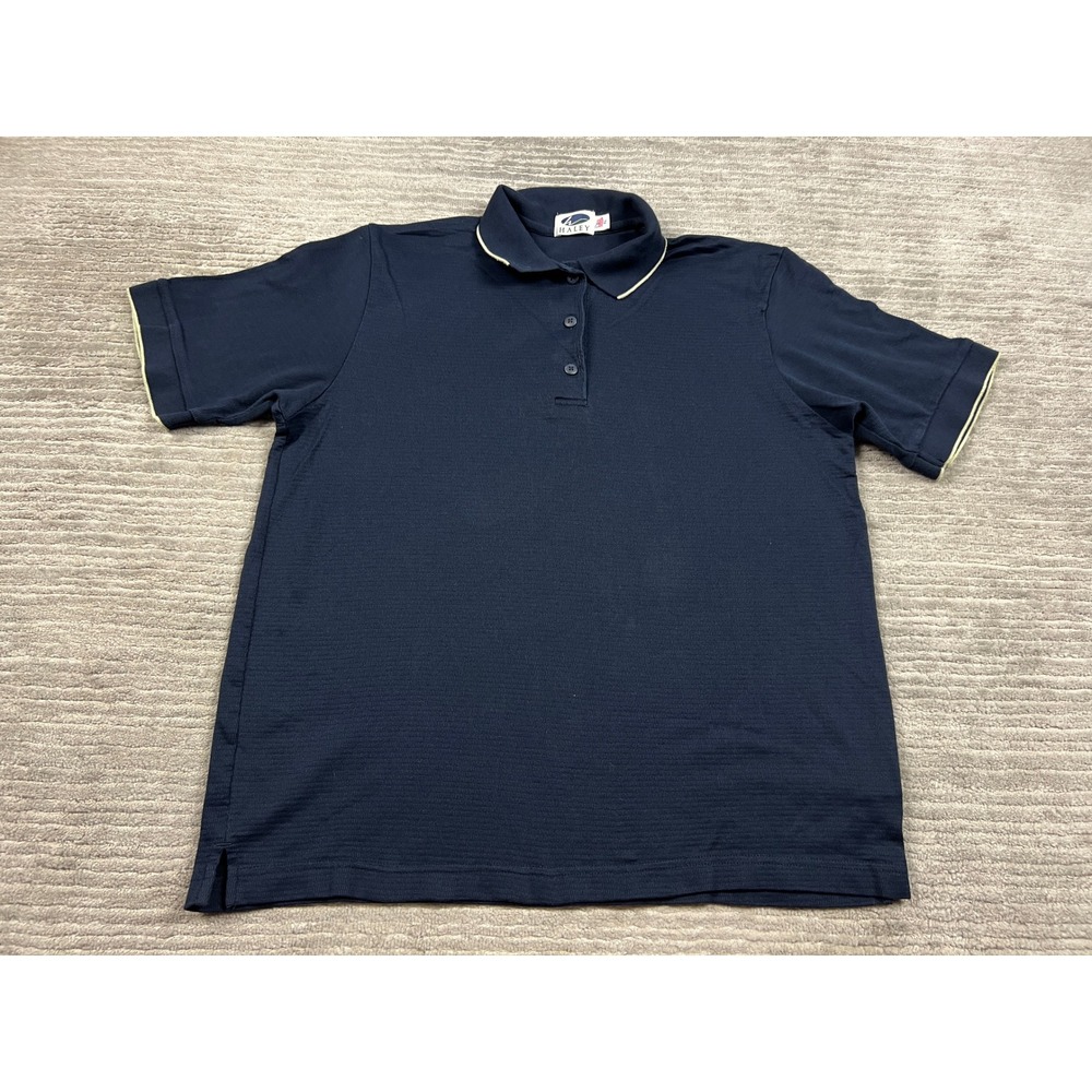 Haley Polo Shirt Womens XL Navy Blue Pima Cotton Short Sleeve Contrast Tipping